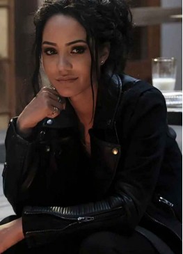 MACGYVER (RILEY DAVIS) TRISTIN MAYS BLACK LEATHER JACKET